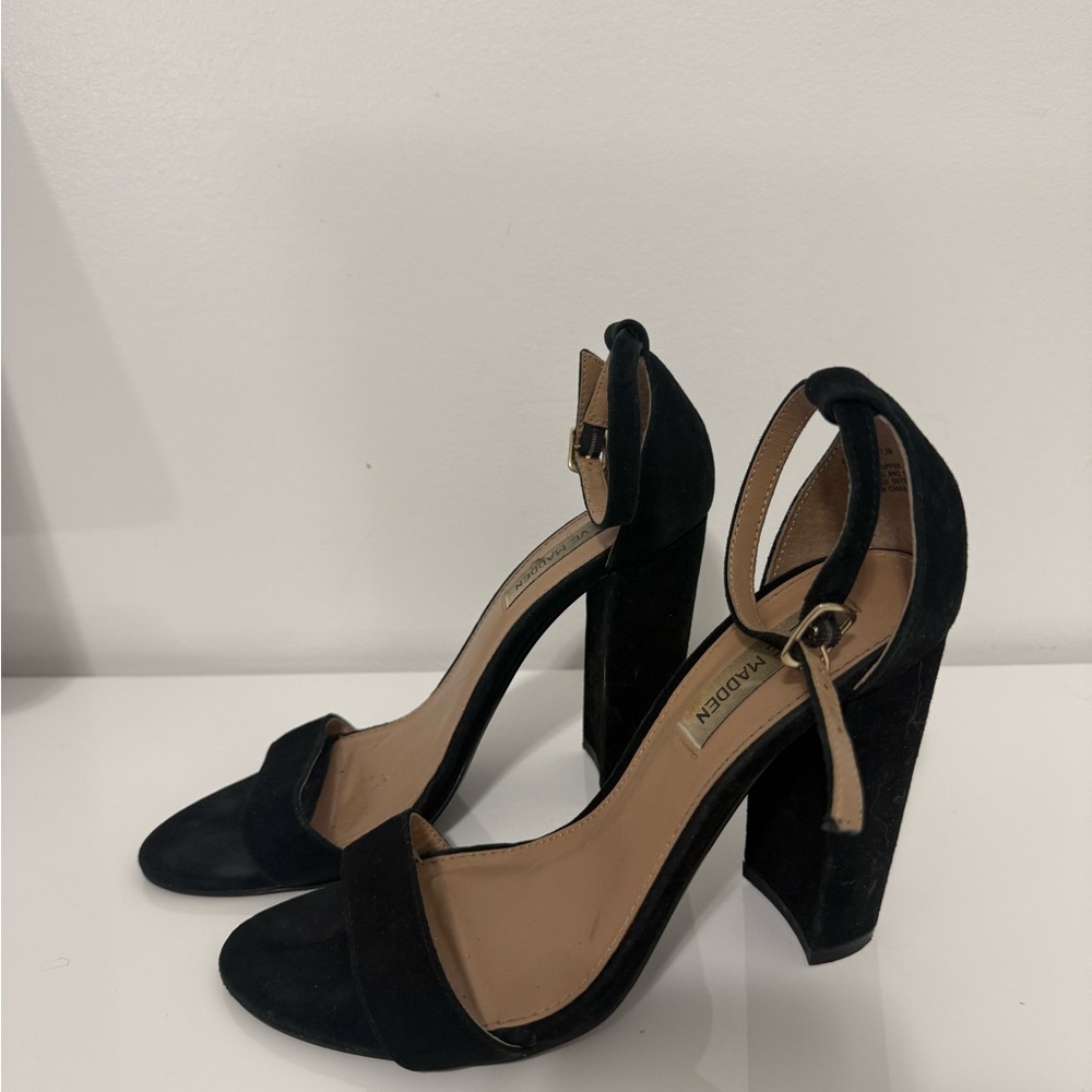 Steve Madden Black Suede Block Heels Size 7 | Ankle Strap
